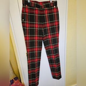 Anne Klein Red Black Tartan Plaid Pull On Slim Ankle Pants Sz XS